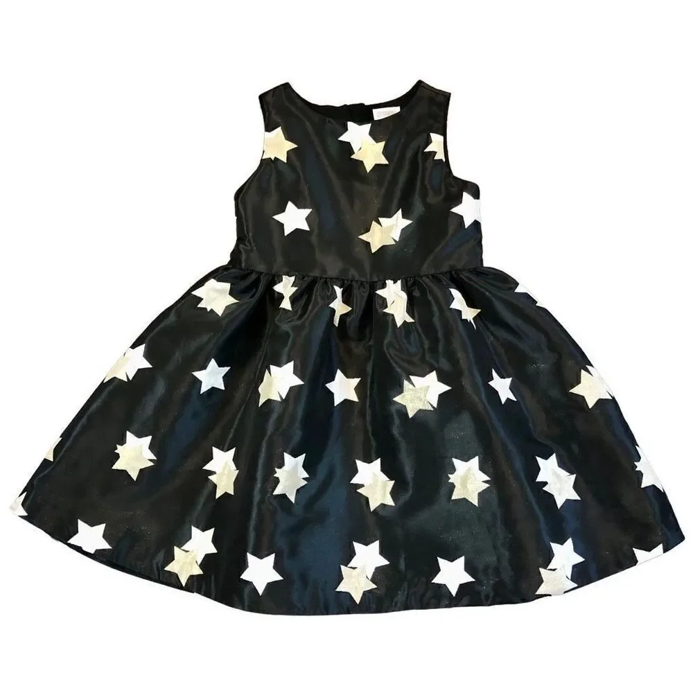 Gymboree Girl’s Black Dress Silver Gold Star with Sparkles Size 5